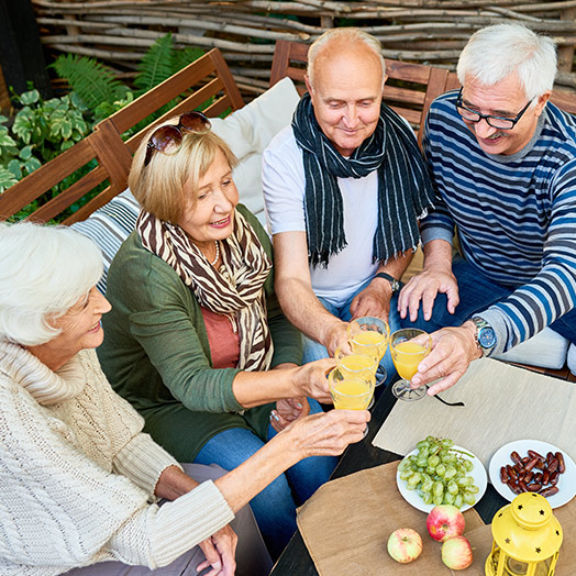 Group of Senior Friends Toasting Over Lunch Retirement Income Strategies California