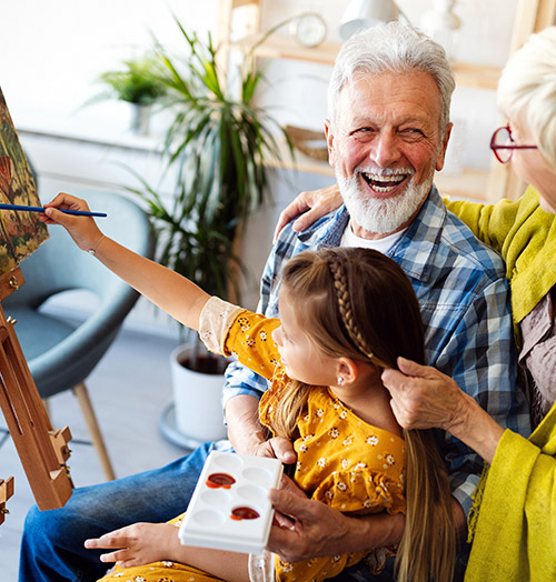 Happy Grandparents Painting With Granddaughter Annuity Income San Diego CA